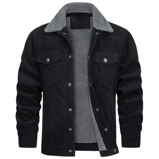 Men's Sherpa Lined Jacket – Button Front Trucker Style with Long Sleeves and Chest Pockets