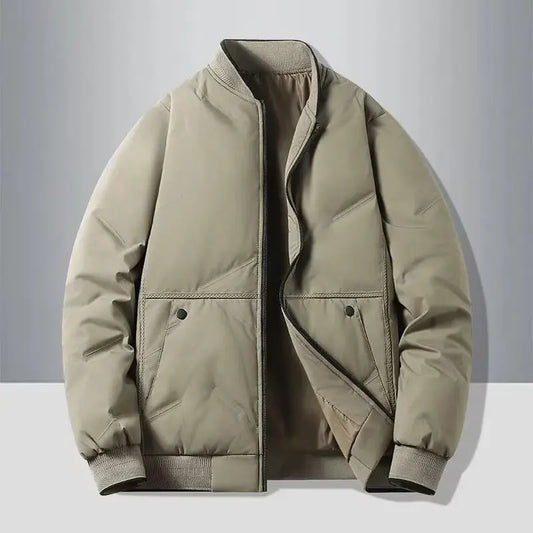 Men's Padded Bomber Jacket – Quilted Long Sleeve Zip Up Jacket with Stand Collar