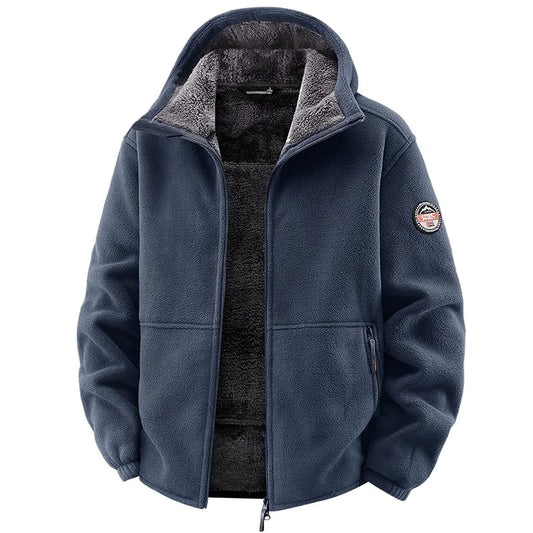 Men's Full Zip Hooded Jacket – Warm Winter Long Sleeve Coat with Pockets