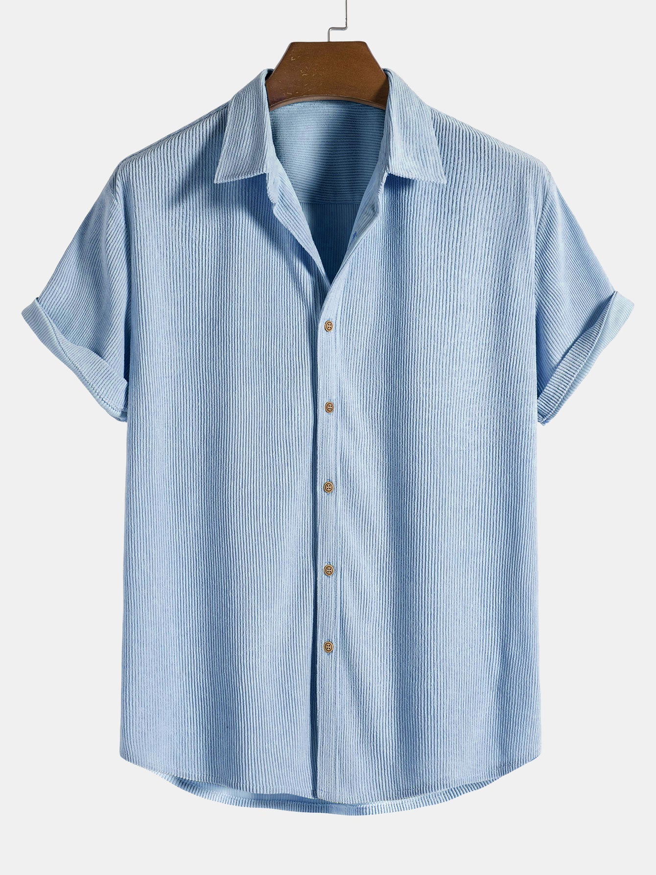 Men's Corduroy Short Sleeve Button Up Shirt with Pocket