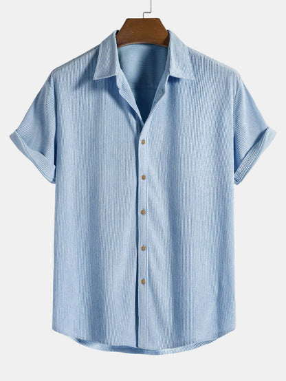 Men's Corduroy Short Sleeve Button Up Shirt with Pocket