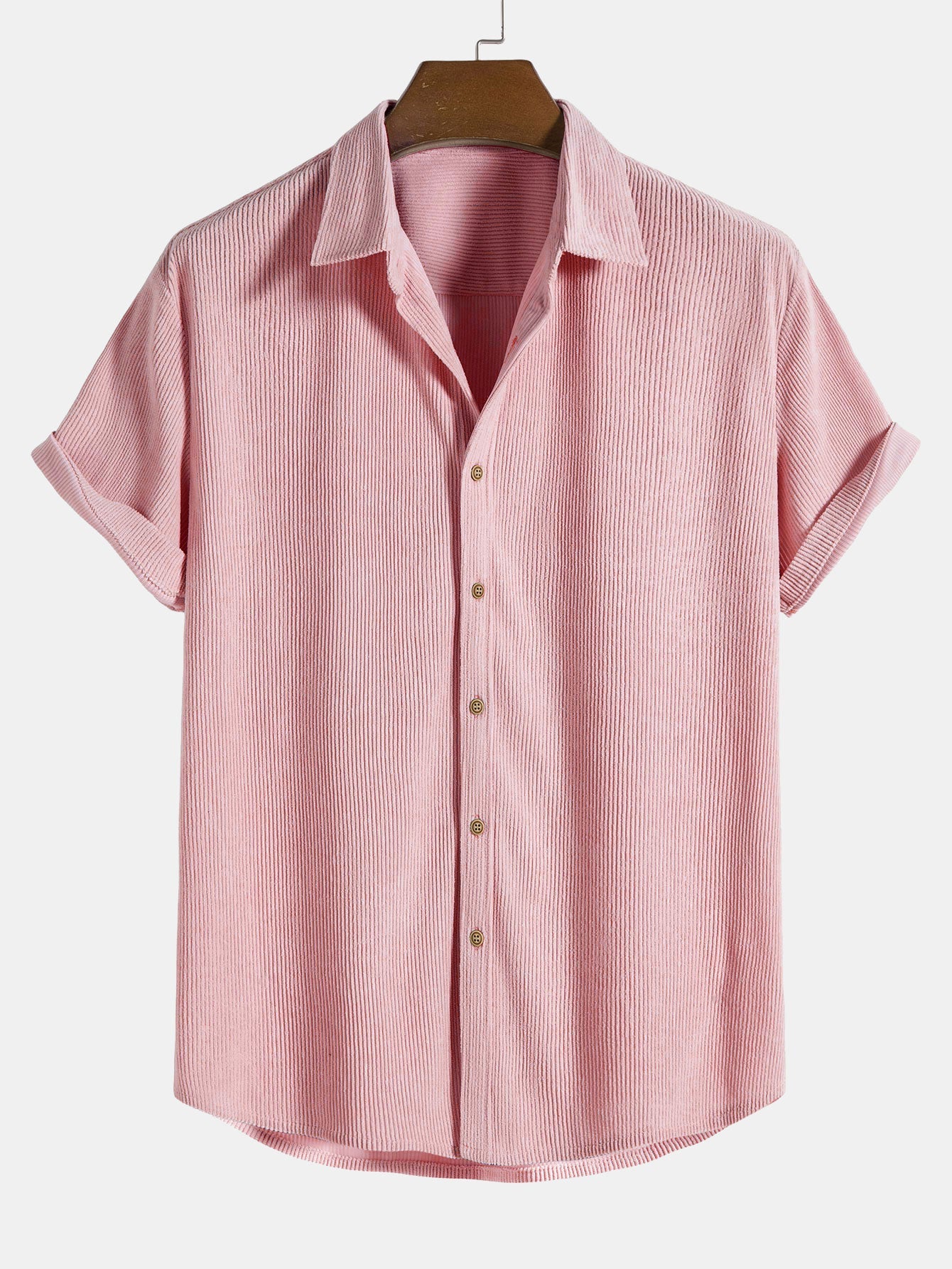 Men's Corduroy Short Sleeve Button Up Shirt with Pocket