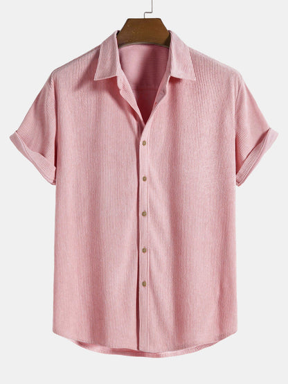 Men's Corduroy Short Sleeve Button Up Shirt with Pocket