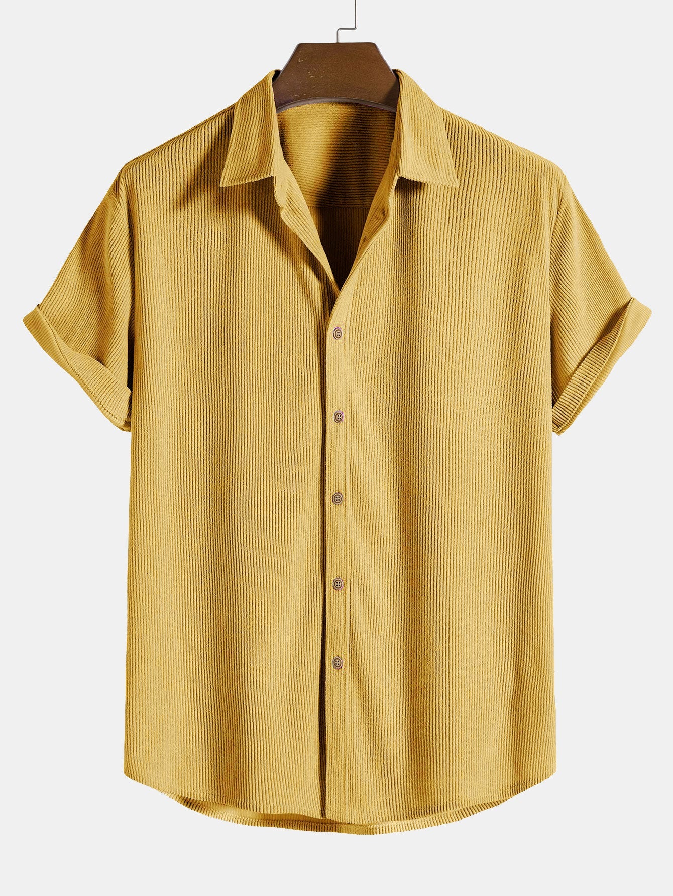 Men's Corduroy Short Sleeve Button Up Shirt with Pocket