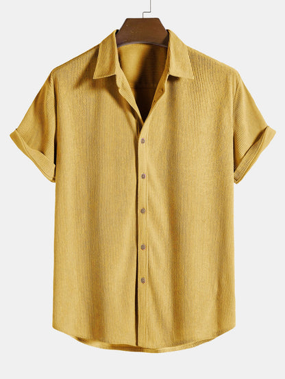 Men's Corduroy Short Sleeve Button Up Shirt with Pocket