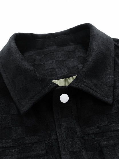 Men's Checkered Shirt Jacket Button Front Long Sleeve Pockets