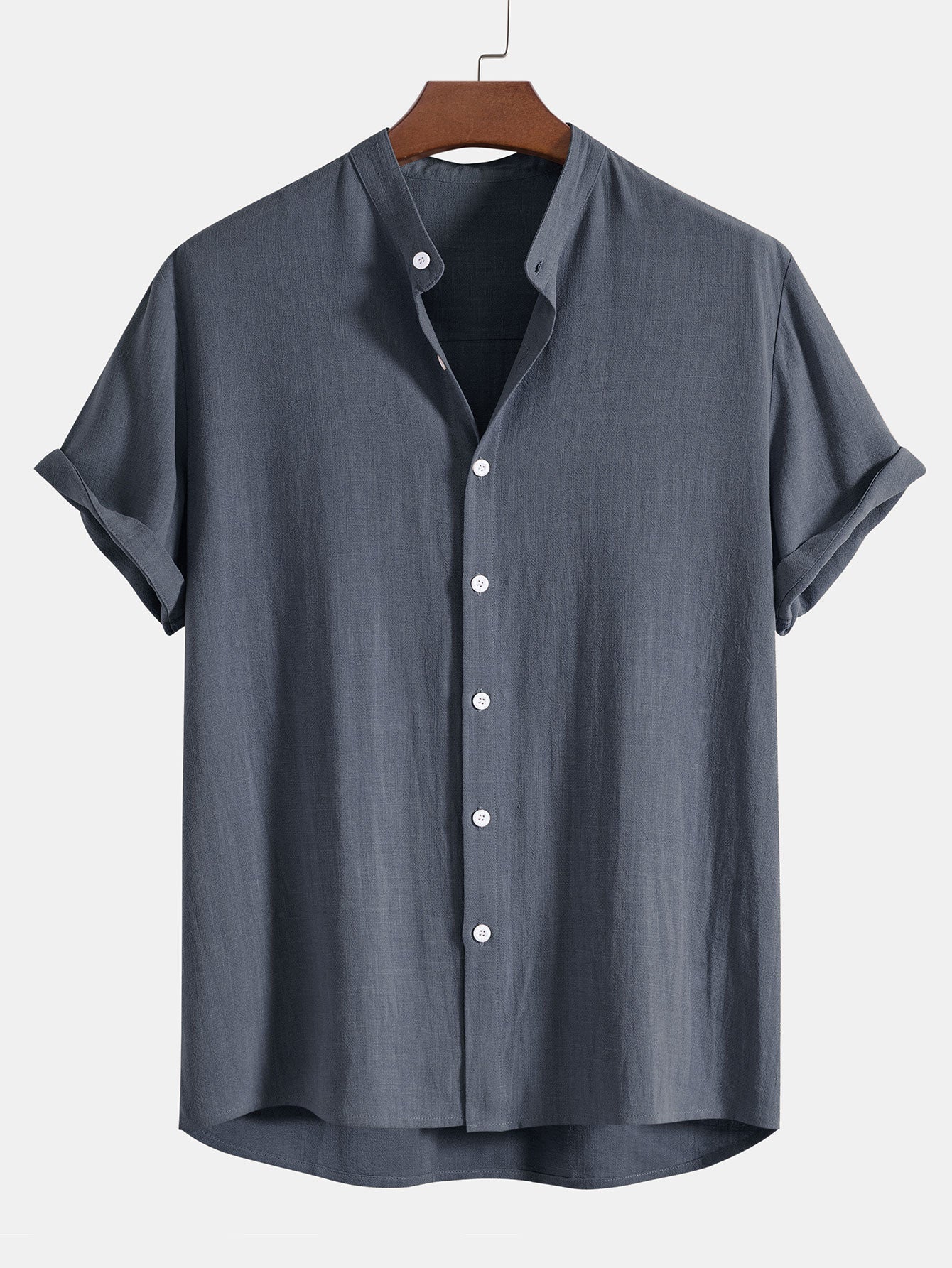 Men's Button Front Shirt Short Sleeve Band Collar Everyday Top