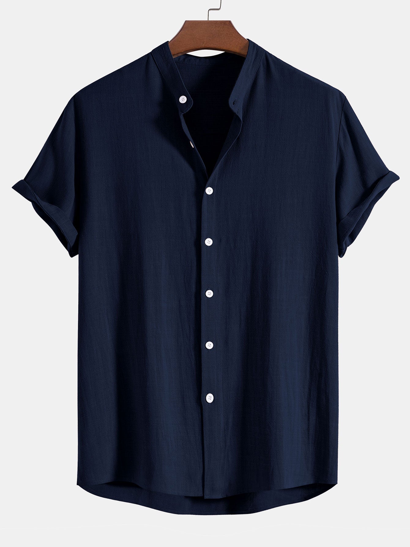Men's Button Front Shirt Short Sleeve Band Collar Everyday Top