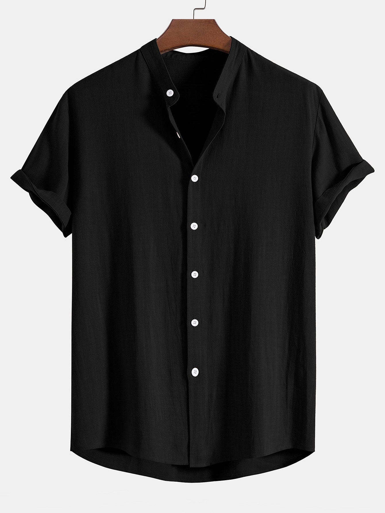 Men's Button Front Shirt Short Sleeve Band Collar Everyday Top