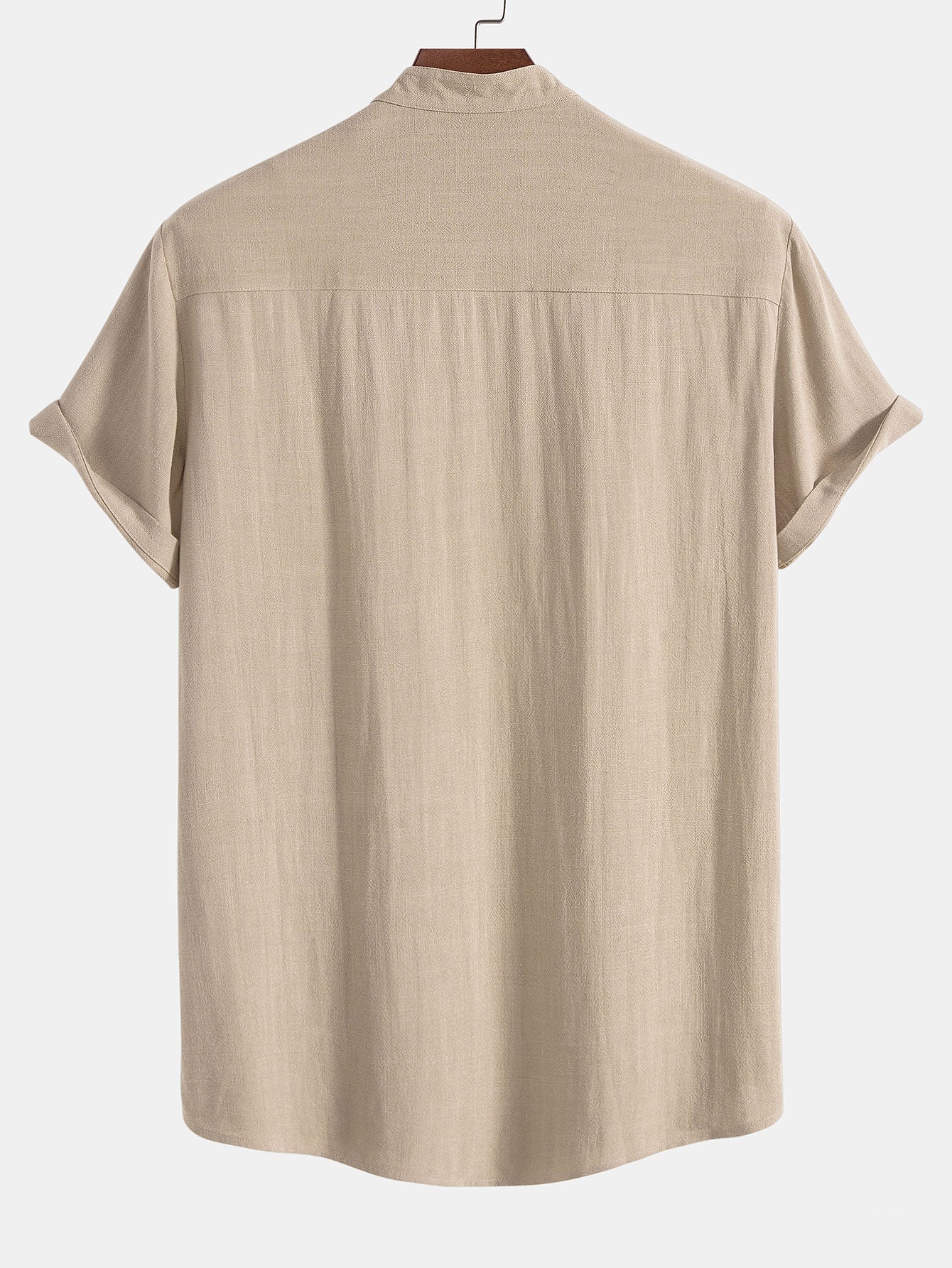 Men's Button Front Shirt Short Sleeve Band Collar Everyday Top