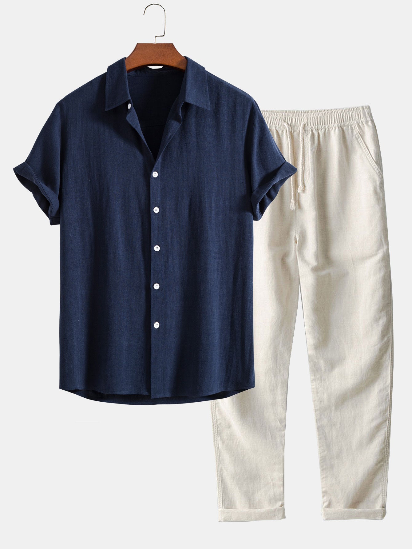 Men's Button Front Shirt and Drawstring Pants Two Piece Set