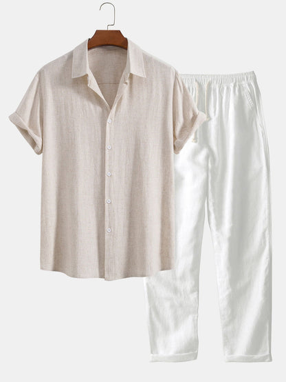Men's Button Front Shirt and Drawstring Pants Two Piece Set