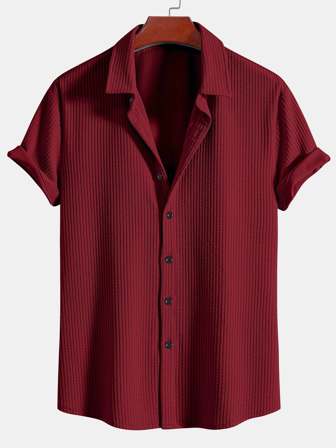 Men's Textured Stripe Camp Collar Button Up Shirt