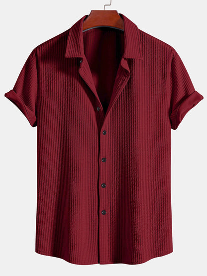 Men's Textured Stripe Camp Collar Button Up Shirt