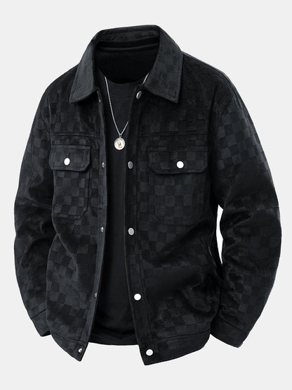 Men's Checkered Shirt Jacket Button Front Long Sleeve Pockets