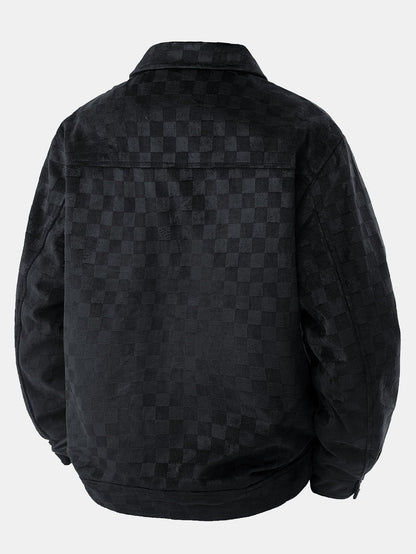 Men's Checkered Shirt Jacket Button Front Long Sleeve Pockets