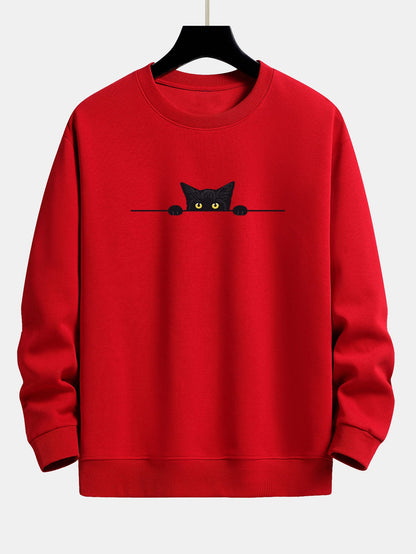 Men's Cat Graphic Crew Neck Sweatshirt Long Sleeve Pullover Top