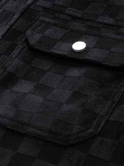 Men's Checkered Shirt Jacket Button Front Long Sleeve Pockets