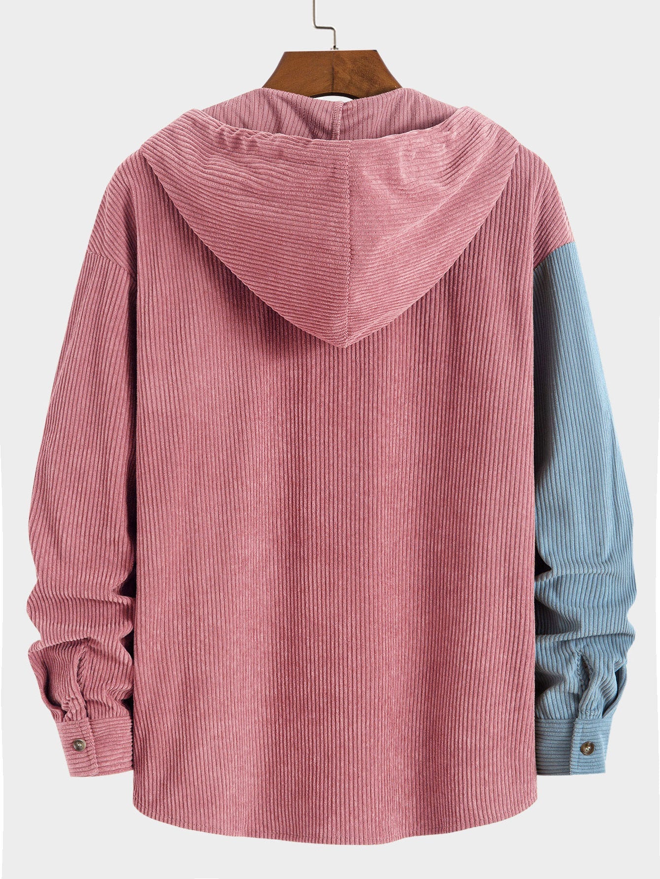 Men's Hooded Color Block Shirt Long Sleeve Button Front Shacket Top