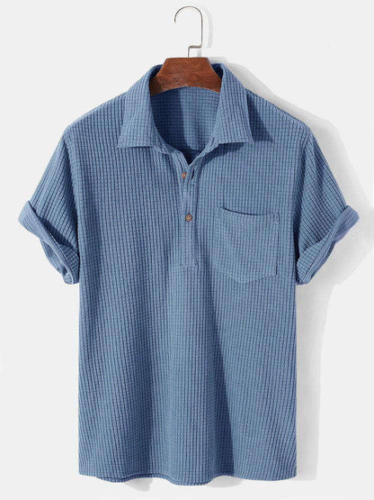 Men's Button Placket Polo Shirt Short Sleeve Chest Pocket Tee