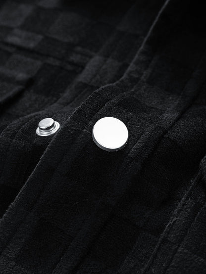 Men's Checkered Shirt Jacket Button Front Long Sleeve Pockets