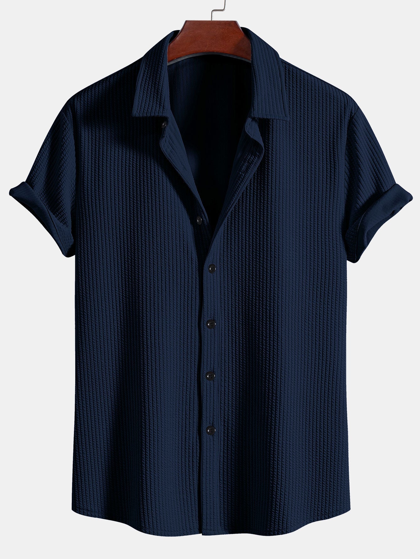 Men's Textured Stripe Camp Collar Button Up Shirt