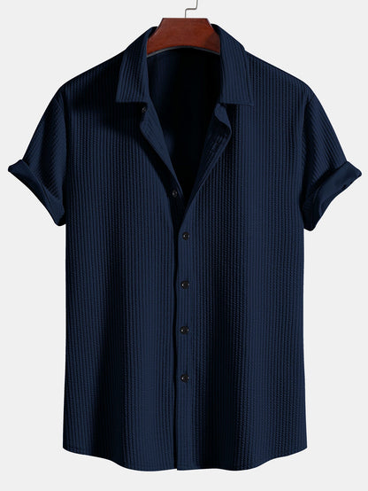 Men's Textured Stripe Camp Collar Button Up Shirt
