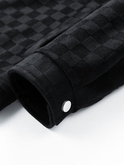 Men's Checkered Shirt Jacket Button Front Long Sleeve Pockets