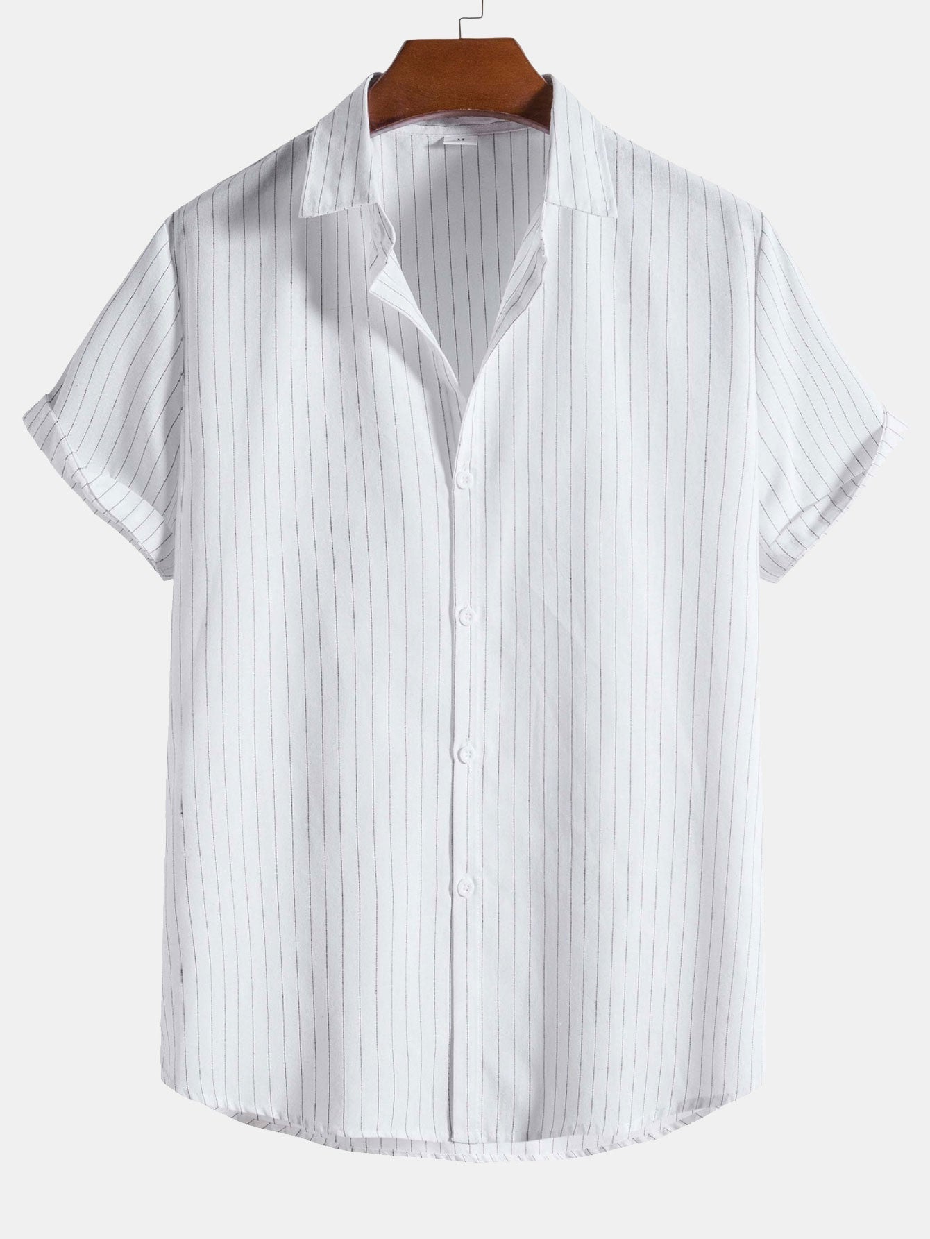 Men's Vertical Stripe Button Front Shirt Short Sleeve Classic Top