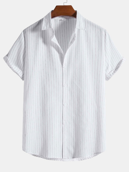Men's Vertical Stripe Button Front Shirt Short Sleeve Classic Top