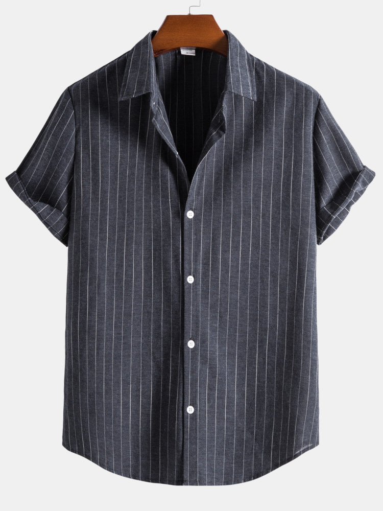 Men's Vertical Stripe Button Front Shirt Short Sleeve Classic Top