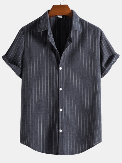 Men's Vertical Stripe Button Front Shirt Short Sleeve Classic Top