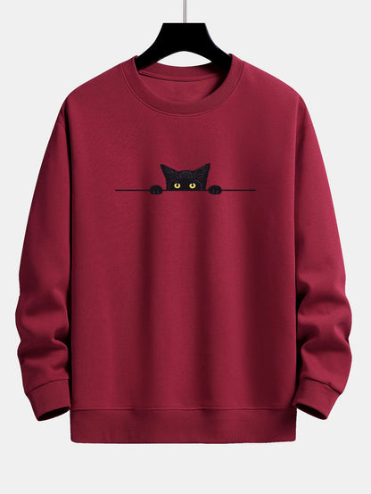 Men's Cat Graphic Crew Neck Sweatshirt Long Sleeve Pullover Top
