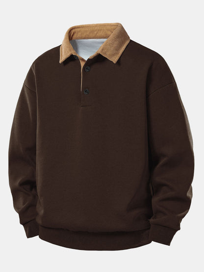 Men's Long Sleeve Polo Collar Pullover Sweater Shirt