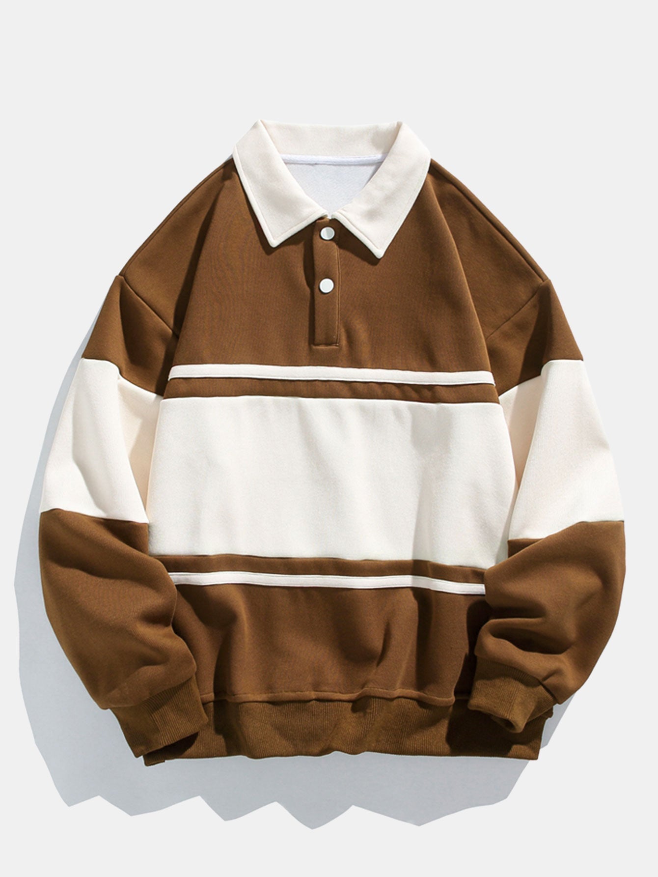 Men's Polo Collar Pullover Sweatshirt Horizontal Stripe Design