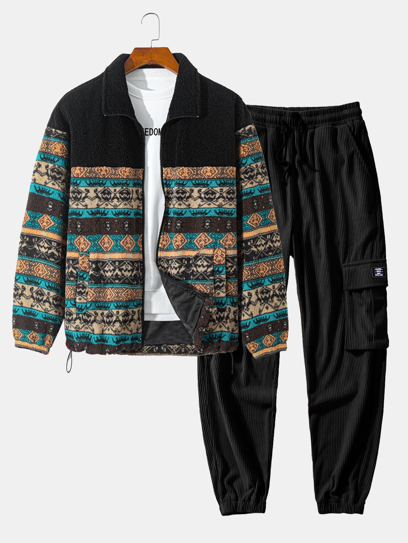 Men's Printed Jacket Cargo Pants Two Piece Set