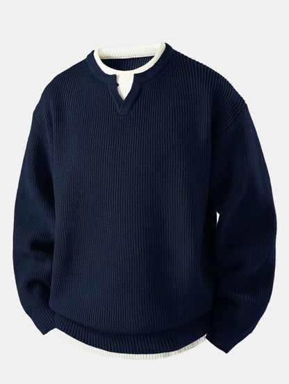 Men's Knit V Neck Sweater Long Sleeve Pullover Shirt