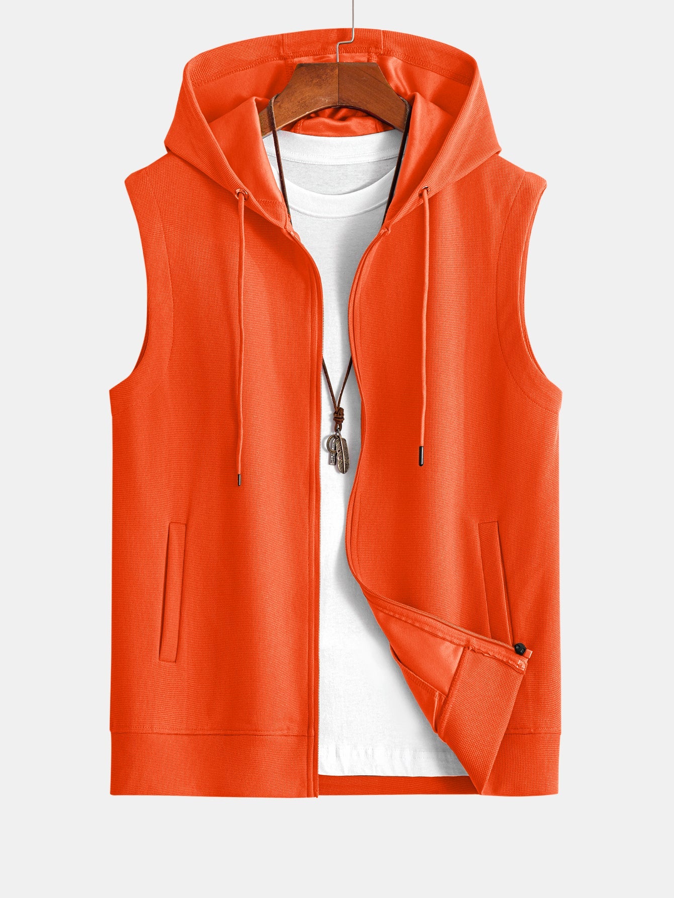 Men's Full Zip Hooded Vest Sleeveless Jacket Drawstring
