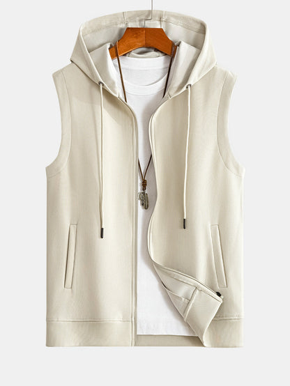Men's Full Zip Hooded Vest Sleeveless Jacket Drawstring