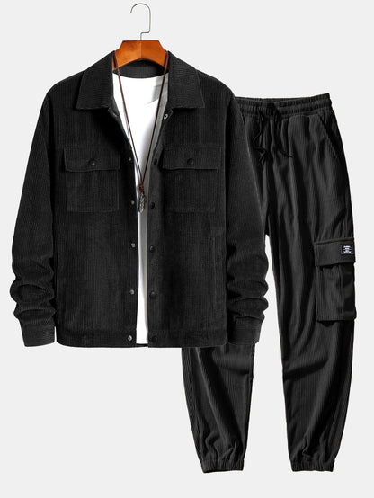 Men's Button Front Jacket Cargo Pants Matching Set