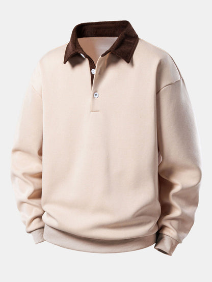 Men's Long Sleeve Polo Collar Pullover Sweater Shirt
