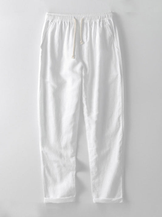 Men's Drawstring Pants Elastic Waist Straight Leg Pull On Trousers