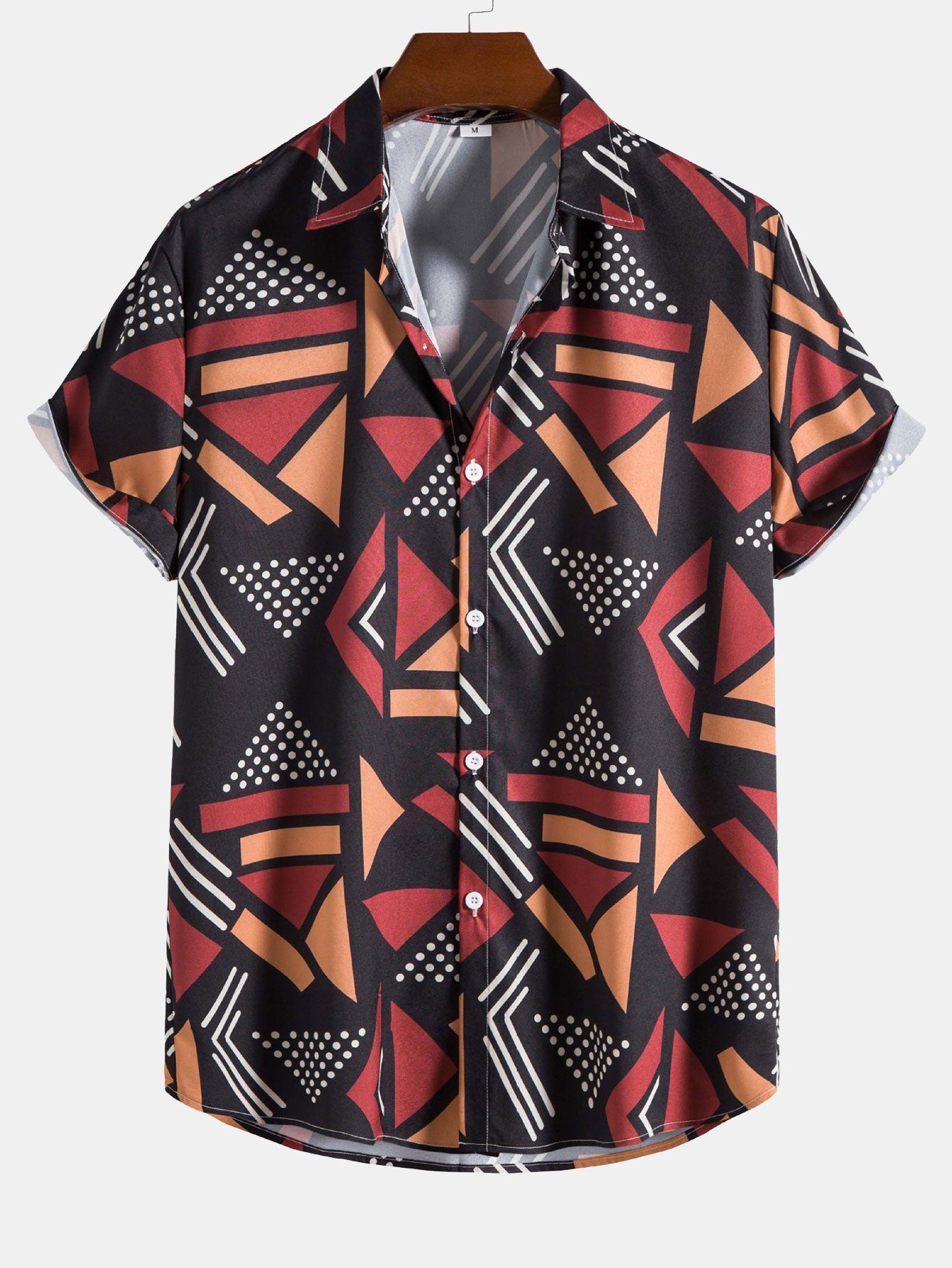 Men's Geometric Print Shirt with Elastic Waist Shorts Set