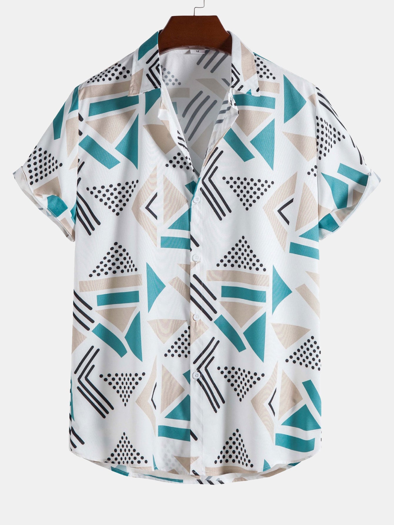 Men's Geometric Print Shirt with Elastic Waist Shorts Set