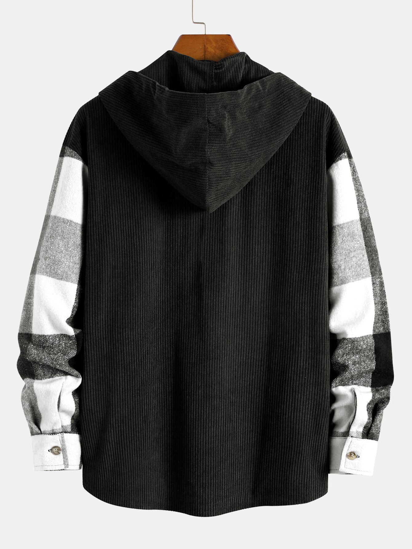 Men's Plaid Hooded Shirt Button Up Long Sleeve Overshirt Top