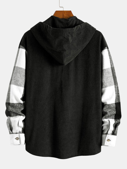 Men's Plaid Hooded Shirt Button Up Long Sleeve Overshirt Top