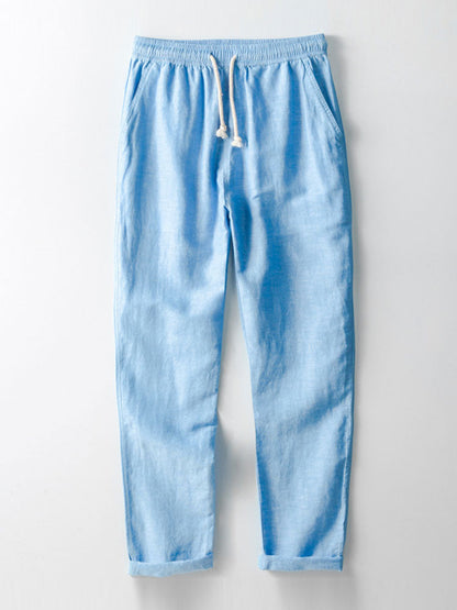 Men's Drawstring Pants Elastic Waist Straight Leg Pull On Trousers