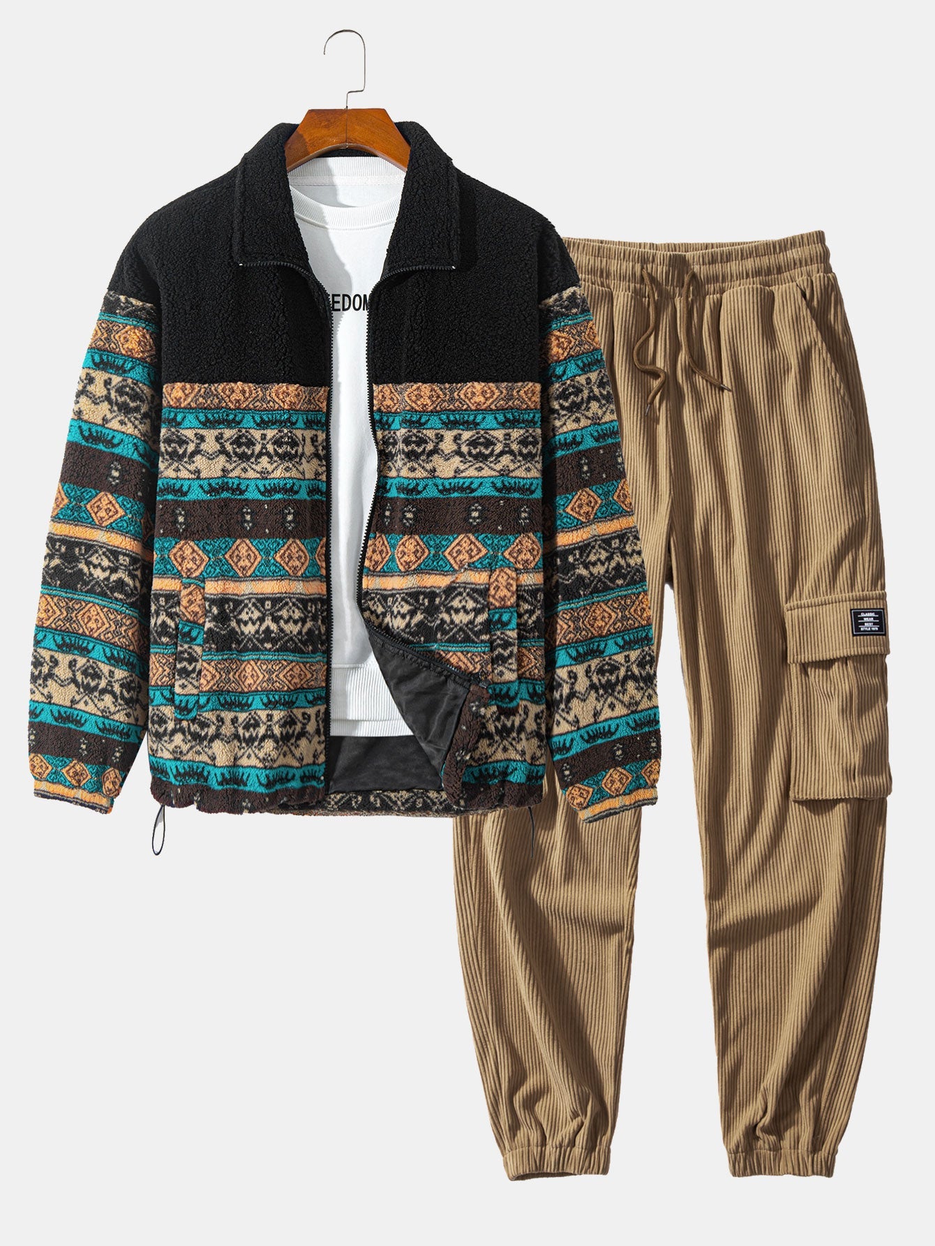 Men's Printed Jacket Cargo Pants Two Piece Set