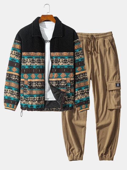 Men's Printed Jacket Cargo Pants Two Piece Set