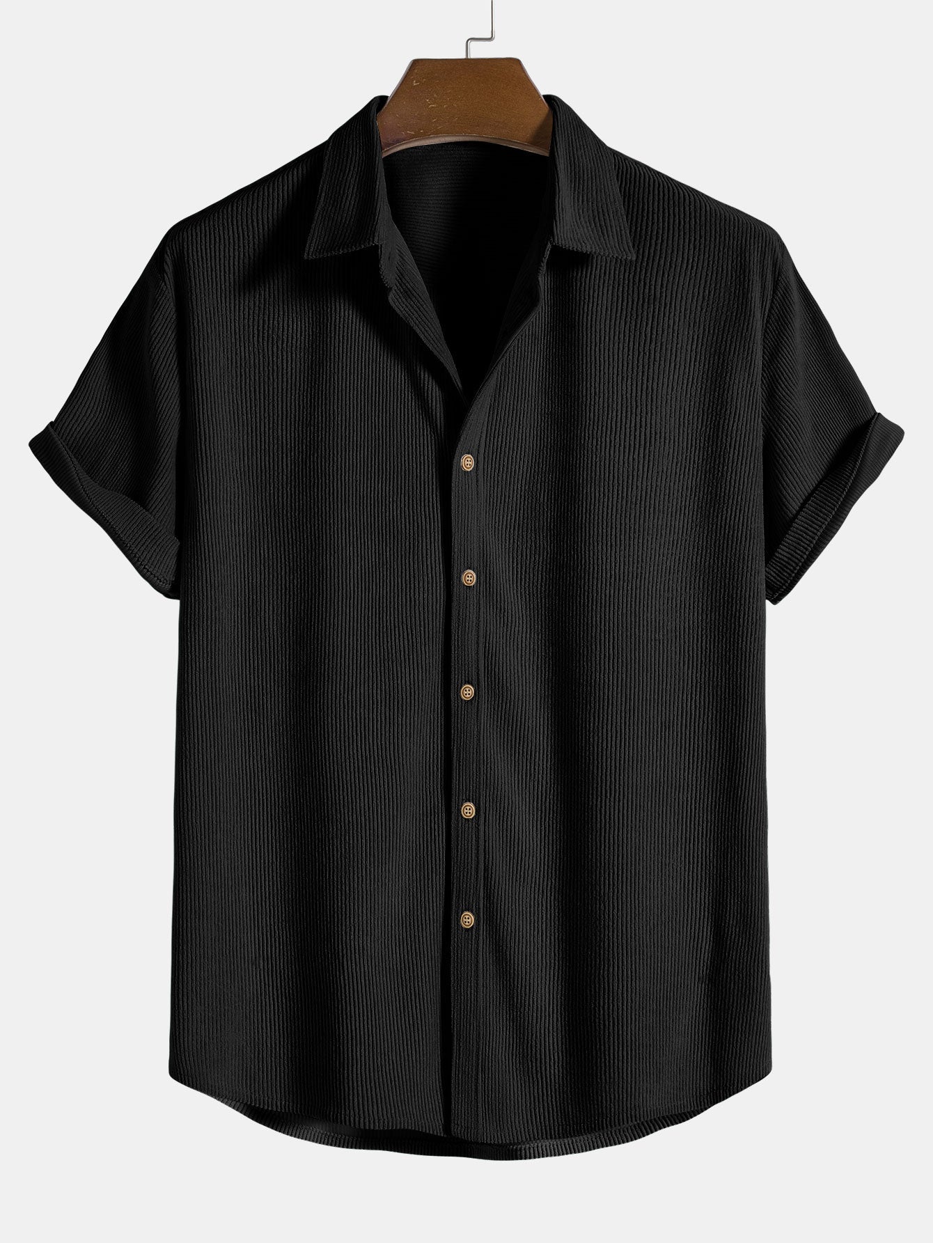 Men's Corduroy Short Sleeve Button Up Shirt with Pocket